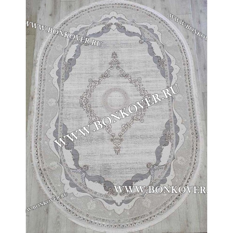 Ковер Турция Для Гостиной Дизайн 91 Серый с Бежевым Овал