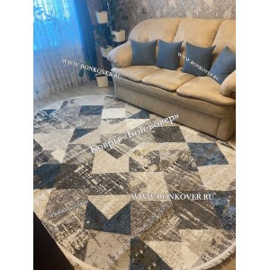 Ковер Коротковорсный Лайт Дизайн 14 Ромбы Синий с Серым Овал